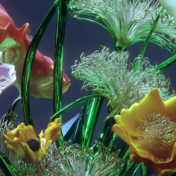 Flowers rendered against a dark blue background
